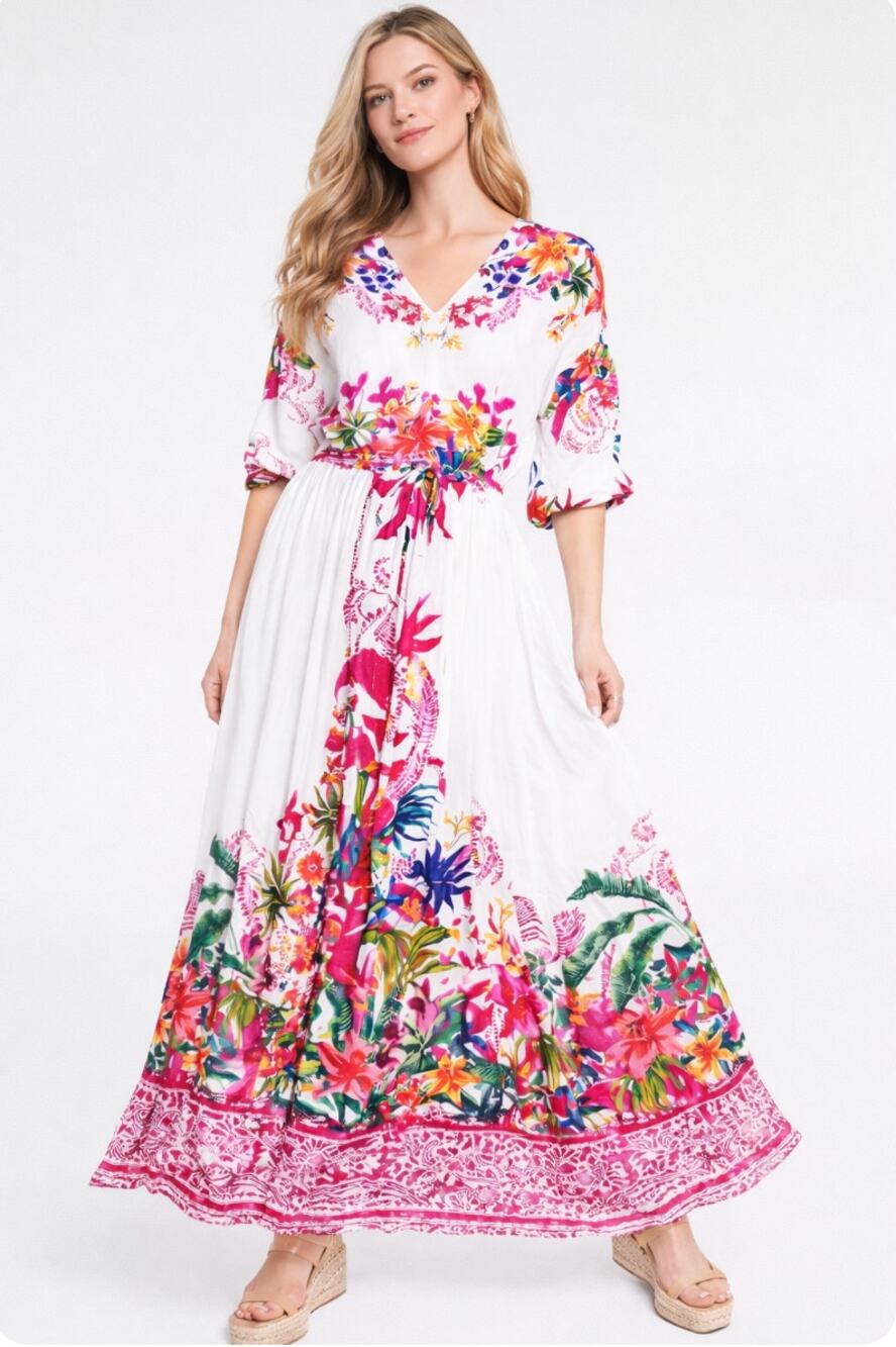 I.N.C. International Concepts M Colorful Floral V-Neck Boho Hawaiian Maxi Dress